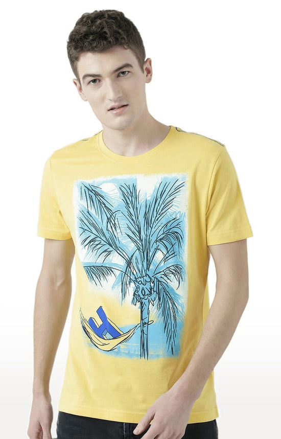 Huetrap Yellow Mens Short Sleeve Graphic Printed Tshirt-HT17MKGRAYLW00699