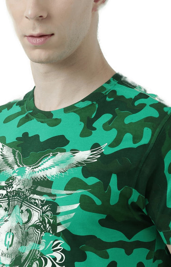 Huetrap Green Mens Short Sleeve Graphic Printed Tshirt-HT17MKGRAGRE00918