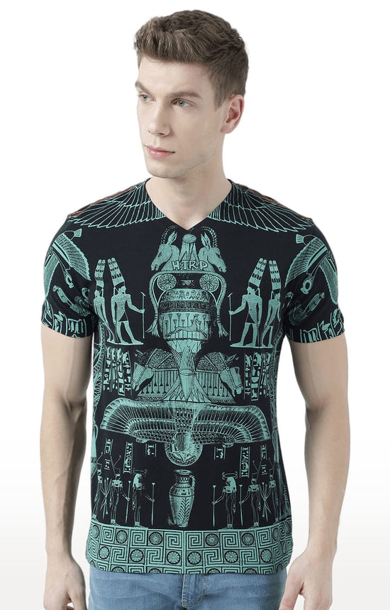 Huetrap Black Mens Short Sleeve Graphic Printed Tshirt-HT17MKGRABLK01023