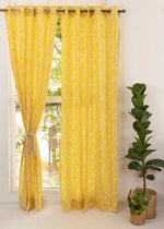 Yellow Daisy 100% cotton floral curtain for kids room, living room & bed room - Room darkening - Pack of 1-230422114