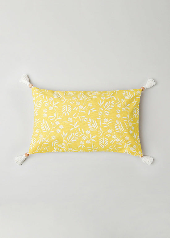 Yellow Daisy 100% cotton floral cushion cover for sofa - Yellow-230456114