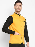 Hangup Men Standard Solid Men's Indian Wear-Yellow_Jute1_Nehru