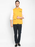 Hangup Men Standard Solid Men's Indian Wear-Yellow_Jute_Nehru