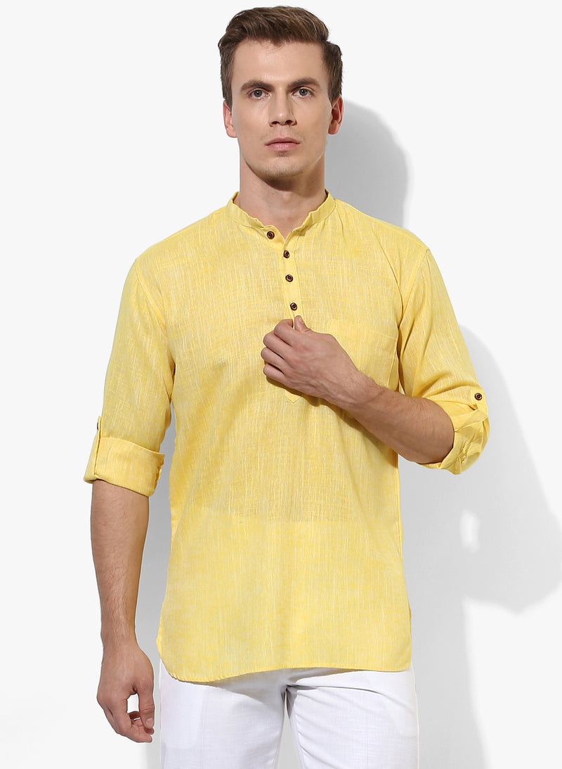 Hangup Men Slim Solid Men's Indian Wear-YellowKurta