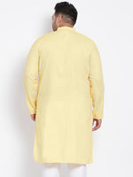 Hangup Men Standard Solid Men's Indian Wear-Yellow_Linen_OnlyLongKurta