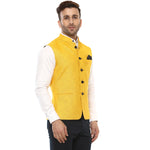 Hangup Men Standard Solid Men's Indian Wear-YellowRoyalManNehruCurve