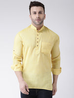 Hangup Men Slim Solid Men's Indian Wear-YellowShortKurta