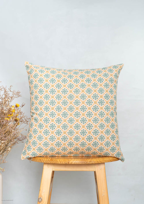 Yura 100% cotton geometric cushion cover for sofa - Aqua blue-240451011