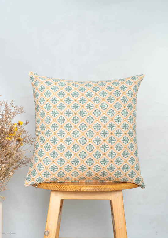 Yura 100% cotton geometric cushion cover for sofa - Aqua blue-240451011