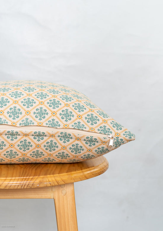 Yura 100% cotton geometric cushion cover for sofa - Aqua blue-240454011