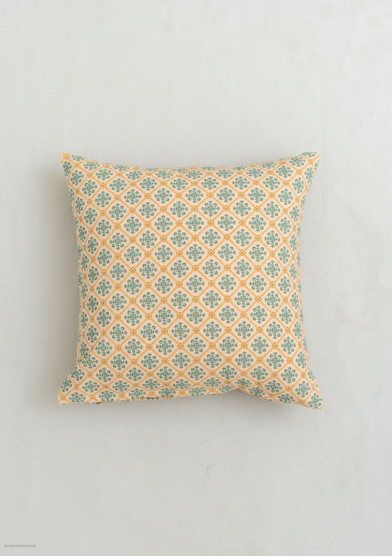 Yura 100% cotton geometric cushion cover for sofa - Aqua blue-240456011