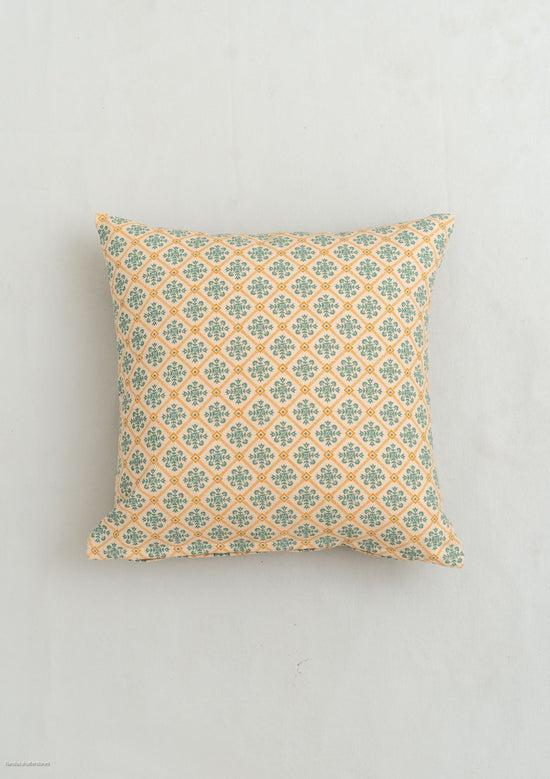 Yura 100% cotton geometric cushion cover for sofa - Aqua blue-240455011