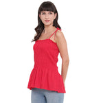 Aawari Cotton Plain Strap Crop Top For Girls and Women Red-AM077-Red