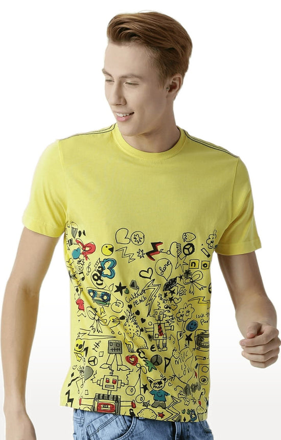 Huetrap Yellow Mens Short Sleeve Graphic Printed Tshirt-HT16MKGRAYLW00377