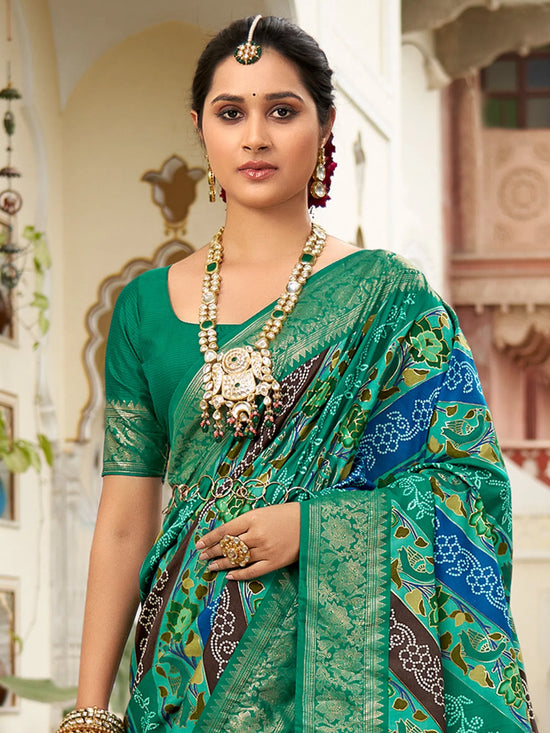 Saree Mall Women's Tussar  Teal Green Printed Designer Saree With Blouse Piece-ZARIBNRSI1002