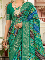 Saree Mall Women's Tussar  Teal Green Printed Designer Saree With Blouse Piece-ZARIBNRSI1002