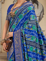 Saree Mall Women's Tussar  Blue Printed Designer Saree With Blouse Piece-ZARIBNRSI1005