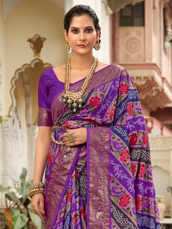 Saree Mall Women's Tussar  Purple Printed Designer Saree With Blouse Piece-ZARIBNRSI1008