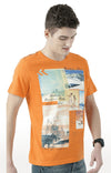 Huetrap Orange Mens Short Sleeve Graphic Printed Tshirt-HT17MKGRABZO00625