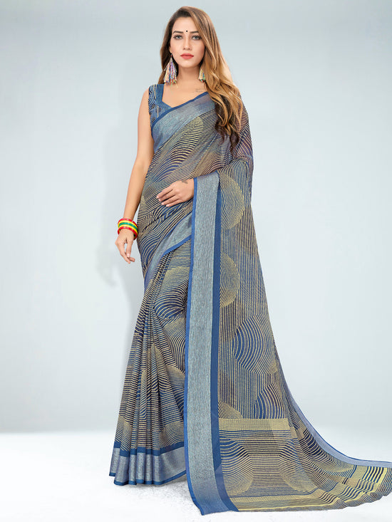 Saree Mall Women's Chiffon Navy Blue Printed Designer Saree With Blouse Piece-ZEHRA1005