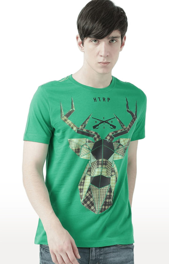 Huetrap Green Mens Short Sleeve Graphic Printed Tshirt-HT17MKGRAGRE00740