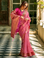 Saree Mall Women's  Blend Pink Woven Design Designer Saree With Blouse Piece-ZILMIL390002