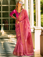 Saree Mall Women's  Blend Pink Woven Design Designer Saree With Blouse Piece-ZILMIL390002