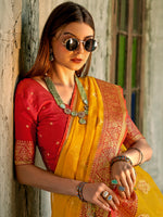 Saree Mall Women's  Blend Yellow Woven Design Designer Saree With Blouse Piece-ZILMIL390003