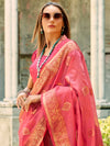 Saree Mall Women's  Blend Pink Woven Design Designer Saree With Blouse Piece-ZILMIL390004