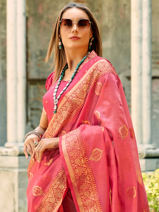 Saree Mall Women's  Blend Pink Woven Design Designer Saree With Blouse Piece-ZILMIL390004