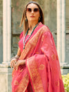 Saree Mall Women's  Blend Pink Woven Design Designer Saree With Blouse Piece-ZILMIL390004