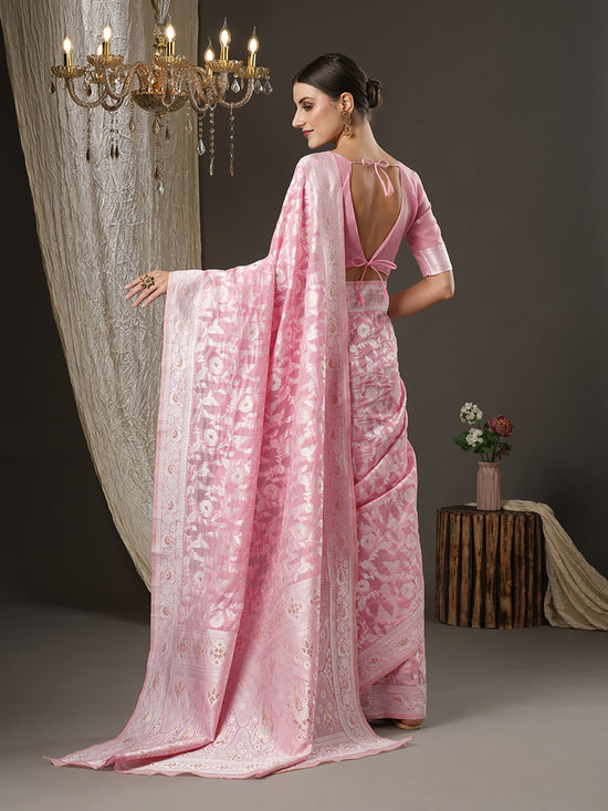 Saree Mall Women's Cotton  Pink Woven Design Designer Saree With Blouse Piece-ZOYA6001