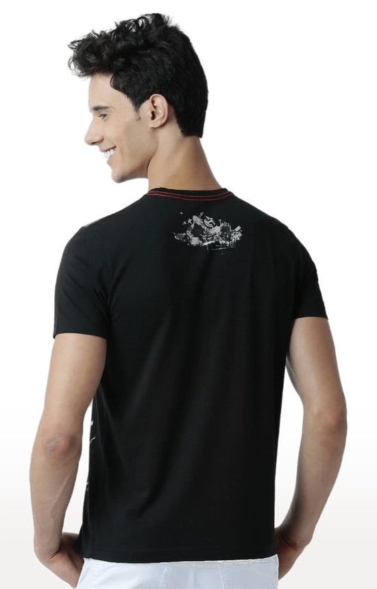 Huetrap Black Mens Short Sleeve Graphic Printed Tshirt-HT12MKGRABLK00206