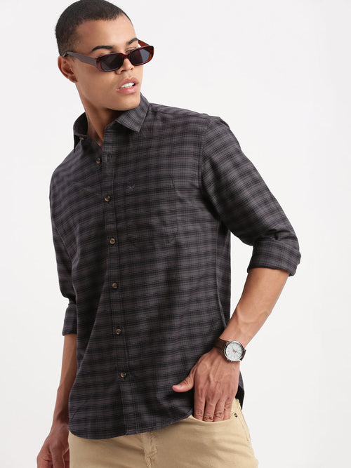 Men Gingham Checks Grey Shirt-ZariaChecks-1024-Grey