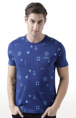 Huetrap Blue Mens Short Sleeve Graphic Printed Tshirt-HT17MKGRALNY00644