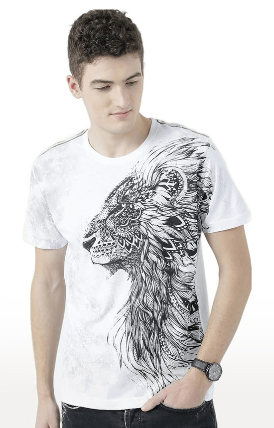 Huetrap White Mens Short Sleeve Graphic Printed Tshirt-HT17MKGRAWHT00531