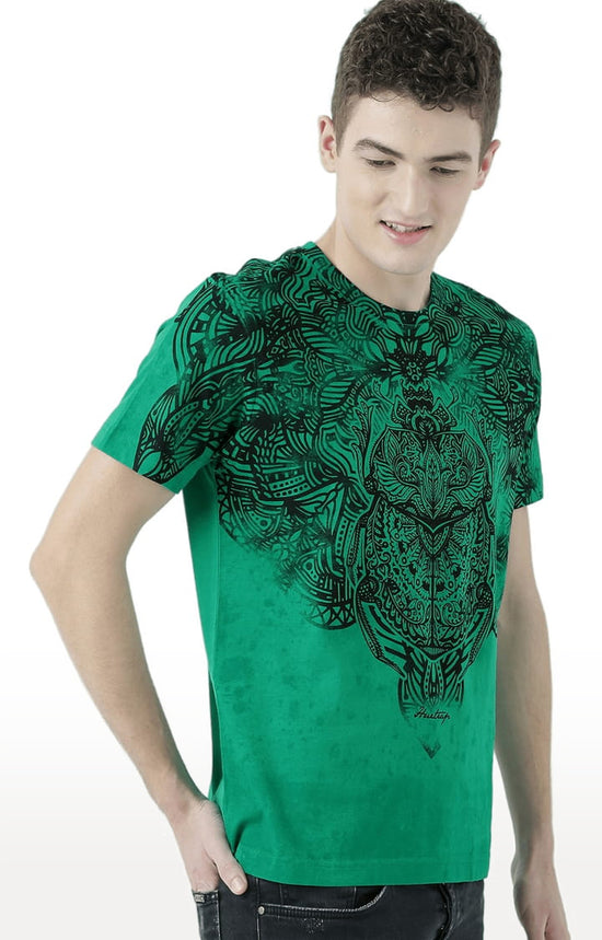 Huetrap Green Mens Short Sleeve Graphic Printed Tshirt-HT17MKGRAGRE00525