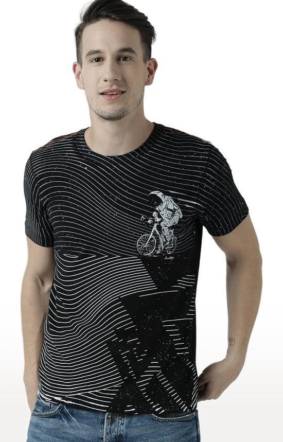 Huetrap Black Mens Short Sleeve Graphic Printed Tshirt-HT17MKGRABLK00864