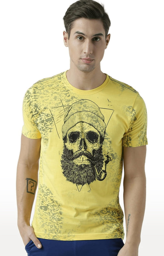 Huetrap Yellow Mens Short Sleeve Graphic Printed Tshirt-HT17MKGRAYLW01055