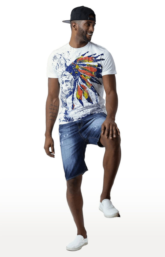 Huetrap White Mens Short Sleeve Graphic Printed Tshirt-HT17MKGRAWHT00316