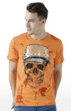 Huetrap Orange Mens Short Sleeve Graphic Printed Tshirt-HT17MKGRABZO01088