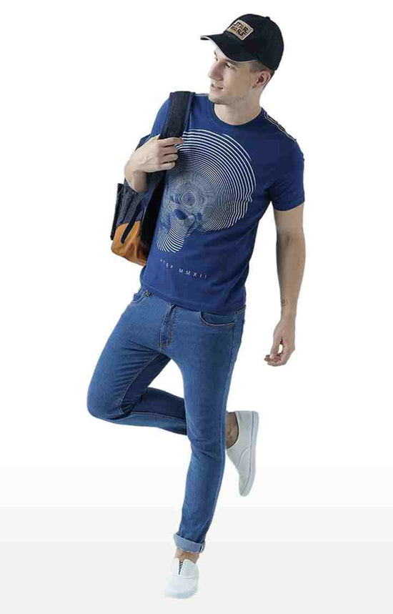 Huetrap Blue Mens Short Sleeve Graphic Printed Tshirt-HT17MKGRALNY01074