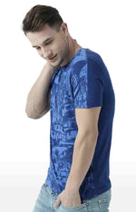 Huetrap Blue Mens Short Sleeve Graphic Printed Tshirt-HT17MKGRALNY00680