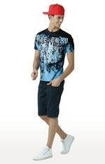 Huetrap Blue Mens Short Sleeve Graphic Printed Tshirt-HT15MKGRATQB00032