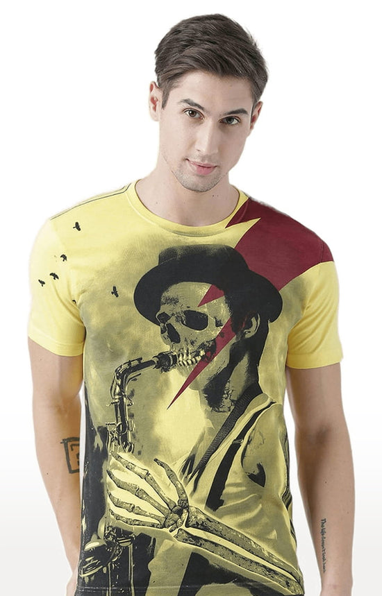 Huetrap Yellow Mens Short Sleeve Graphic Printed Tshirt-HT17MKGRAYLW01063