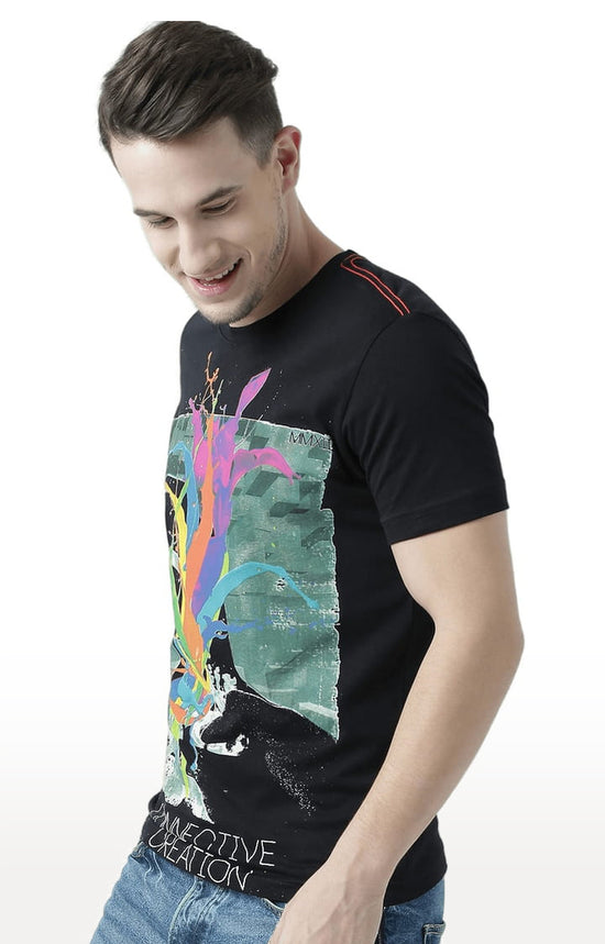 Huetrap Black Mens Short Sleeve Graphic Printed Tshirt-HT17MKGRABLK00580