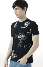 Huetrap Black Mens Short Sleeve Graphic Printed Tshirt-HT17MKGRABLK00769