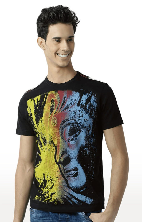 Huetrap Black Mens Short Sleeve Graphic Printed Tshirt-HT13MKGRABLK00156