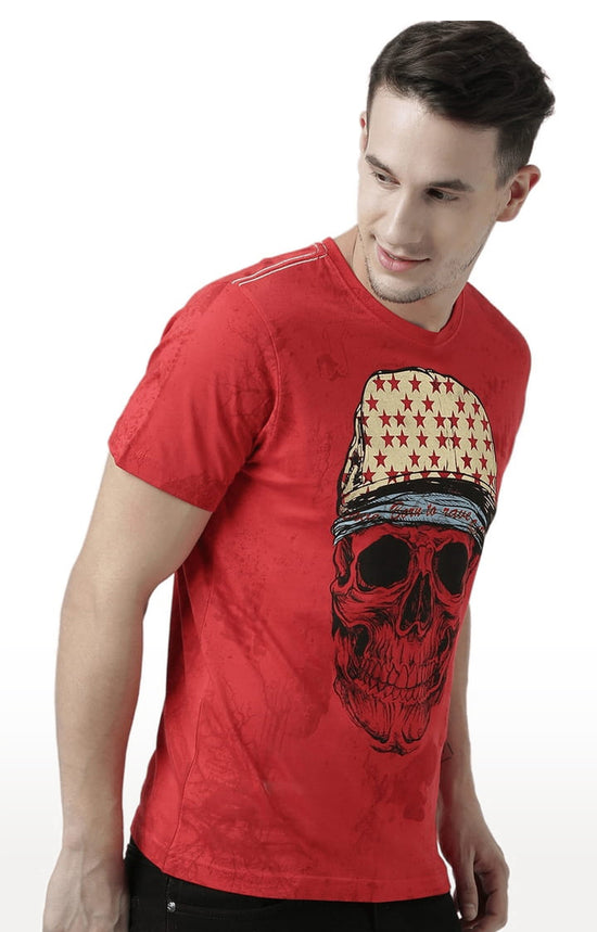 Huetrap Red Mens Short Sleeve Graphic Printed Tshirt-HT17MKGRARED01089