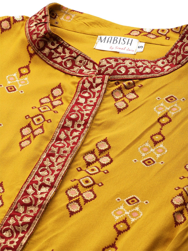 Peplum with dhoti Jumpsuit in Mustard Print